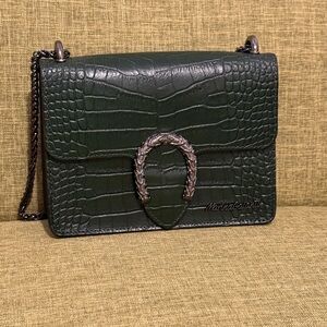 Green Croc-Embossed Shoulder Bag